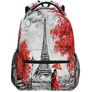 LUCKYEAH Parijs Eiffeltoren Paraplu Maple Rugzak School Boek Tas voor Tiener Jongen Meisje Kids Dagrugzak voor Reizen Camping Gym Wandelen