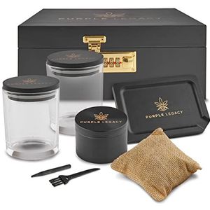 PURPLE LEGACY ® Grinder Set Box Afsluitbare doos Set met accessoires voor gedroogde kruiden Dennenhouten opbergdoos met 2x glazen brekerset cadeauset opbergdoos met slijpslot groot