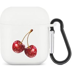 Kersen met Pailletten Patroon Leuke Case Voor AirPods 2&1 Schokbestendige Beschermende Hoofdtelefoon Gevallen Cover Met Sleutelhanger Voor Mannen Vrouwen
