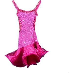 Danskostuums Professionele Latin Dans Jurk for Meisjes Moderne Wals Tango Cha Cha Vrouwen Ballroom Competitie Volledige Boor Jurken (Color : Hot pink, Size : L)