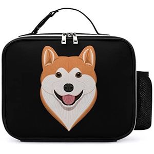 Cartoon Akita Hond Afneembare Maaltijd Pack Herbruikbare Lederen Lunch Box Container Draagbare Lunch Tas