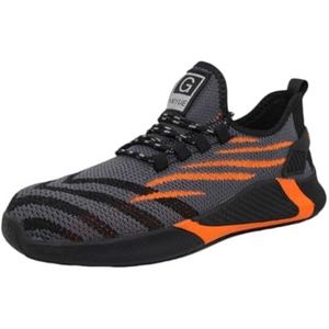 Veiligheidstrainers Stalen Neus Mannen Vrouwen Lichtgewicht Comfortabele Veiligheidsschoenen Ademend Werk Trainers met Demping Punctie Proof Veiligheidsschoenen Industriële Sneakers OMY111, Oranje, 10