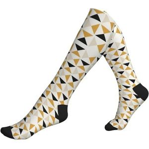 DEXNEL Mode Moderne Zwart Wit Goud Driehoeken Compressie Sokken Voor Mannen Vrouwen 20-30 Mmhg Compressie Sokken Voor Sport Ondersteuning Sokken, 2 Zwart-2, Eén Maat