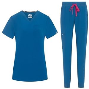 B-well NAOMI Scrubset voor dames, jas en broek, set, geneeskunde, arts, uniform, beroepskleding, dikke stof, Caraïbisch, XL