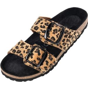 Palado® Samos GS Leo Damessandaal | Made in EU | slippers in modieuze kleuren | damessandalen met natuurkurk voetbed | damespantoffels met leren zool, Leo beige, 36 EU
