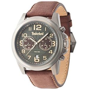 Timberland Heren Quartz horloge met grijze wijzerplaat chronograaf display en bruine lederen band 14518JSU/61A