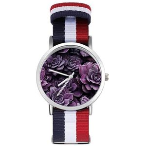 Paarse Succulente Bloemen Planten Automatisch Horloge Voor Mannen Vrouwen Mode Quartz Horloge Armband Polshorloge Voor Thuiskantoor
