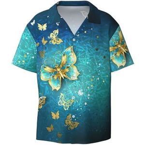 OdDdot Overhemd met vlinderprint voor heren, korte mouwen, casual overhemd voor heren, zomer, zakelijk, casual overhemd, Zwart, XXL