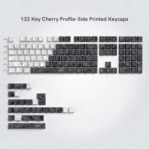 QPSJXN 135 Profiel Black Dye Black Sub PBT KeyCaps Shine gedrukt voor Egaming MX Keyboards (WHITE BLACK)