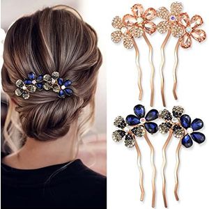Chicamy Haarkam aan de zijkant haarkammen decoratieve strass haarkam voor dames en meisjes, elegant en comfortabel hoofdsieraad, kam met metalen tanden, 2 stuks