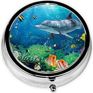 Oceaan Tropische Vis Schildpad Haai Gedrukt Pillendoos, Mini Kleine Pil Case Draagbare Geneeskunde Pil Organizer Reizen Pillendoos met 3 Component