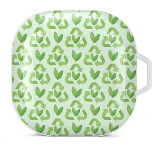 Recycling Symbool en bladeren oordopjes hoesje compatibel met Samsung Hard Shell beschermhoes wit stijl