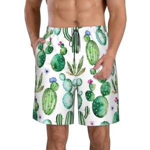 PHTZEZFC Cactus bloemenprint strandshorts voor heren, zomershorts met sneldrogende technologie, licht en casual, Wit, XL