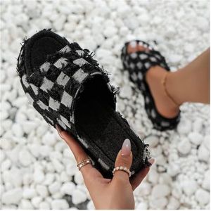 Maat pantoffels zomerstijl casual luie pantoffels met dikke zolen denim schoenen met dikke zolen(Kleur:Black,Size:39 EU)