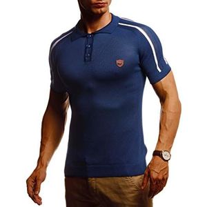 Leif Nelson LN20765 T-shirt voor heren, met kraag, poloshirt, slim fit, fijn gebreid, cool wit zwart basic poloshirt voor jongens, korte mouwen, shirt top, blauw, XL