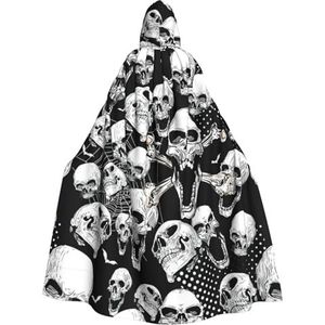 Womens Mens volledige lengte carnaval cape met capuchon cosplay kostuums mantel, 190 cm schedel achtergrond