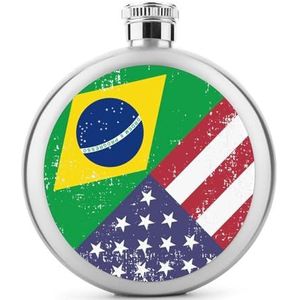 Amerikaanse En Brazilië Retro Vlag Rvs Wijnfles voor Mannen Vrouwen Fles Draagbare Drank Fles voor Bruiloft Reizen