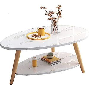 Zijtafel Bijzettafel Mdf ovale salontafel dubbellaagse banktafel met houten poten Middentafel Mode accenttafel 90x50x42cm bijzettafel Gemakkelijk te verplaatsen