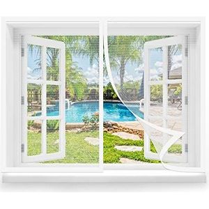 Magnetische horren voor raam 130 x 125 cm, Vliegmuggengordijn van gaas, Laat frisse lucht binnen voor Air Conditioner Room Window, Wit