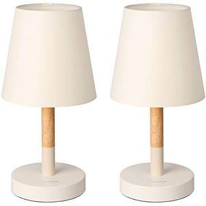 Tomons (twee packs) Nachtkastlamp Dressoir Fabric Shade Massief houten bureau Led-lamp voor slaapkamer Woonkamer Slaapkamertafel