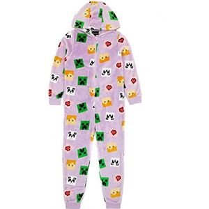 Minecraft Girls onesie Kids Creeper Steve Purple Game All in One PJS 11-12 jaar