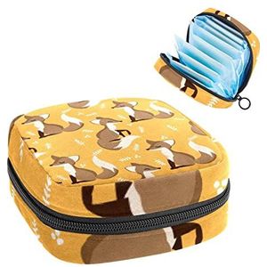Periode Pouch Draagbare Tampon Opbergtas,Tampon Houder voor Portemonnee Vrouwelijke Product Organizer,Mooie Vossen Bladeren, Meerkleurig, 4.7x6.6x6.6 in/12x17x17 cm