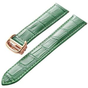 INEOUT Lederen Horlogeband Eerste Laag Koeienhuid Compatibel Cartier Tank London Horlogeband Heren- En Damesarmbandaccessoires (Color : Green rose buckle, Size : 15mm)