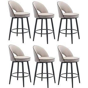 ShuuL Ronde Nappa lederen draaibare barkrukken barkrukken set van 6 met Back Island Barstoelen, Kitchen Island toonhoogte zwart metalen been met rond pedaal, voor ontbijt, lounge, Pu