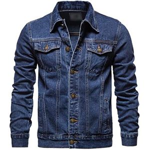 Denim Jas Mannen Mode Motorfiets Jeans Jas Mannen Casual Oversized Katoen Casual Zwart Blauw Denim Jas, Donkerblauw, 4XL