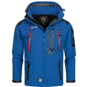 Geographical Norway Techno Heren Distribrands - Heren Waterdichte Softshell Jas - Ademend Outdoor Hooded Jacket - Winter Resistant Tactical Windbreaker Jacket (Royal Blue / Red XL)