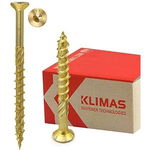 Klimas Torx Spaanplaatschroeven geel, verzonken schroeven, terrasschroeven, universele schroeven, dakbouwschroeven, 6,0 x 70, 150 stuks