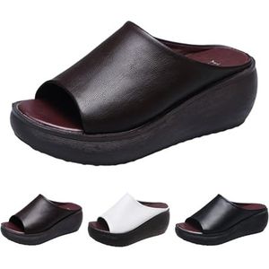 PMVRTHQV Orthopedische Sandalen Voor Vrouwen Zomer Sandalen Voor Vrouwen Comfortabele Orthotische Lederen Wiggen Slides Platform Hak Boog Ondersteuning Slip Sandalen,, Bruin, 40.5 EU