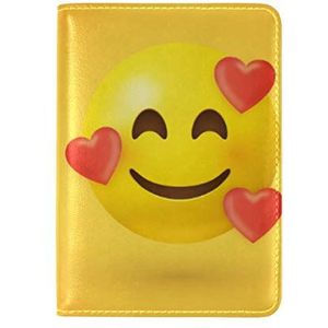 Gele glimlachhart voor paspoort, beschermhoes van echt leer, paspoorthoes voor mannen en vrouwen