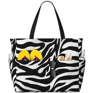 DJHVJS Corgi Bloemen Bloemen Gedrukt Grote Capaciteit Strand Reistas Dames Handtas Opvouwbare Strandtas, Zebra Print, Eén maat