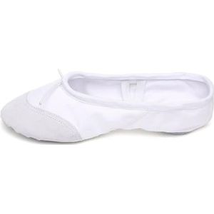 Meisjes Ballet Schoenen Canvas Platte Ballet Dansschoenen Dansschoenen voor Volwassen Vrouwen Kinderen Kinderen Klassieke Split-Zool Zacht Leer (Wit, 38 (24 cm))