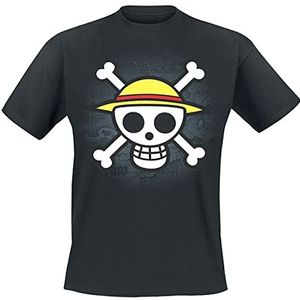 ABYstyle - One Piece T-shirt voor heren ""Skull with Map"", zwart, zwart., L