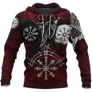 Noorse Mythe Grafische Viking Korte Mouw Hoodies, Mens Ravens Kompas 3D Gedrukte Tatoeages Casual Jas, Mode Vintage Oversized Losse Pullover Sport Streetwear