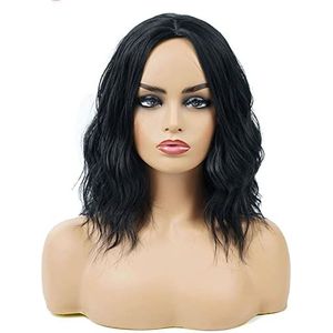 DieffematicJF Pruik Wig Small Volume High Temperature Silk Black Chemical Fiber Hair Headgear Partial Point Small Volume Wave Short Curly Wig Female