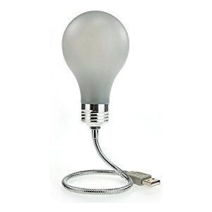 MUSTARD - Bright Idea USB Lightbulb I USB Lamp Licht I Usb Accessory I Lightbulb Glows in the Dark I USB Powered Bulb I Volledig Verstelbare Arm I USB Lamp Lightbulb met zacht Blauw Licht - Wit/Zilver