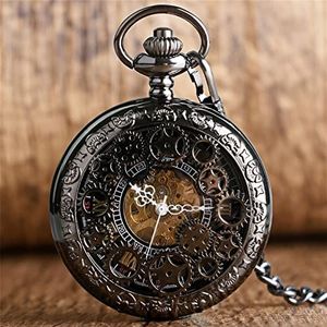 Vintage Vintage mechanische zak horloge versnelling wiel half jager hanger klok Romeinse cijfers retro horloge hand wikkeling Antieke Geschenken