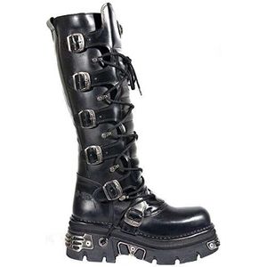 New Rock Unisex M.373-S4 Metallic Zwart 100% Leer Goth Motorfiets Emo Mode Reactor Laarzen 41