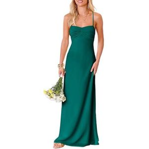 HPPEE Damesjurk met ronde hals, chiffon, bruidsmeisjesjurk, mouwloos, A-lijn, bruidsmeisje, spaghettiband, formele jurk, Turkoois, 32