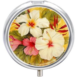 Witte Hibiscus Bloem Pillendoos Mini Pil Case Pocket Pil Case voor Mannen Reizen Pillendoos Leuke Pil Organizer 3 Compartiment Geneeskunde Pil Organizer Pil Container Pil Houder