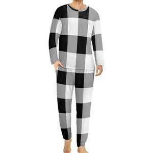 Zwart-wit Buffalo Buffalo Schotse tartan geruite heren pyjama set lounge wear lange mouw boven- en onderkant 2-delige nachtkleding