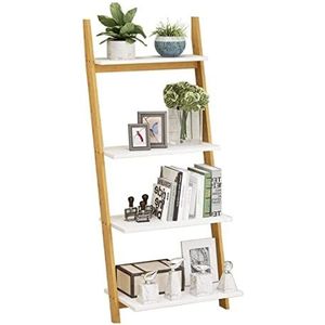 Boekenplank Boekenkast 4 Tiers Boekenplank Bamboe Industriële Ladder Opbergrek Voor Woonkamer Kantoor Trapeziumvormige Boekenkast Plant Stand Wandgemonteerde Boekenplank