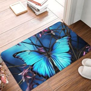 YNCATXZ Blauwe vlinder en bamboe deurmat 40 x 60 cm antislip indoor outdoor mat welkomstmat wasbaar deurmat voor entree, deurmat, absorberende flanellen badmatten