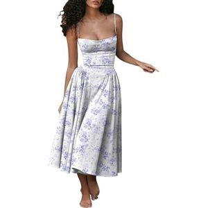 Sleeveless Corset Fit Midi Dress Spaghetti Strap Bustier Midi Dress Trendy A Line Dress With Pocket (M,light Blue)