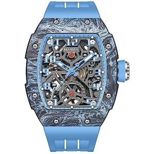 Haofa Automatisch mechanisch herenhorloge skelet double-side hollow dial NTPT koolstofvezel roestvrij staal lunette saffier oplichtend waterdicht zakelijk sporthorloge voor heren 1923, blauw, Riemen.