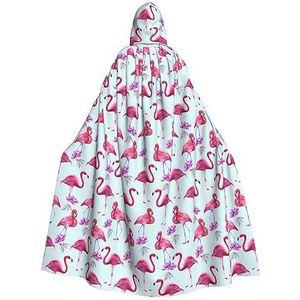 OPSREY Roze Flamingo's Gedrukt Volwassen Hooded Poncho Volledige Lengte Mantel Gewaad Party Decoratie Accessoires