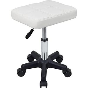 FURWOO Rechthoek Rolling Kruk Met Wielen Hoogte Verstelbare Draaibare Kruk Stoel Voor Spa Salon Massage Wit